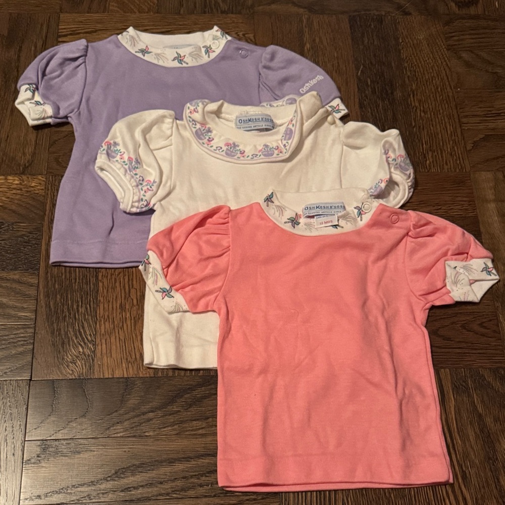 OshKosh B'gosh Kids' Pink, White, and Purple vintage 12M Tees